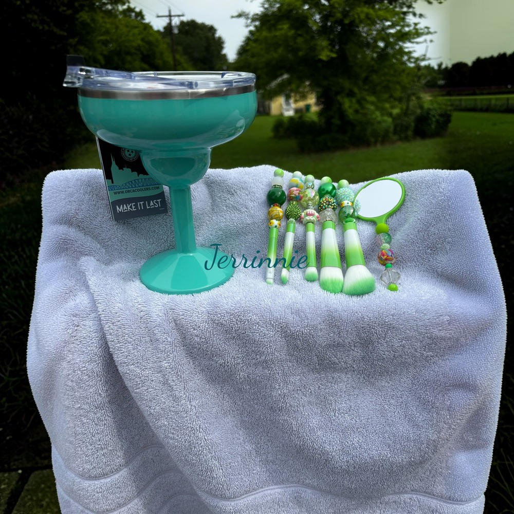 Orca Rita Insulated Margarita Tumbler Teal 12oz with Beaded Makeup Brush Set 6pc